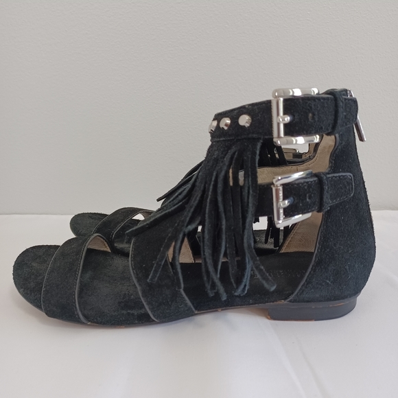 Michael kors bully suede fringe gladiator sandals zipper black women  size 81/2 - Picture 3 of 14
